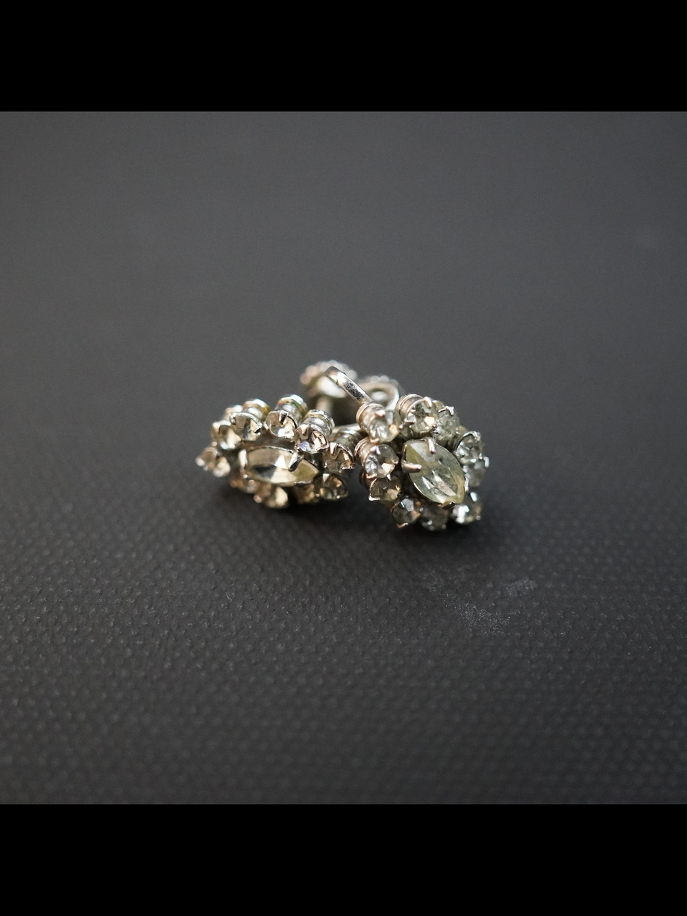 Vintage Rhinestone Cluster Stud Earrings Silver Tone Floral Estate Jewelry
